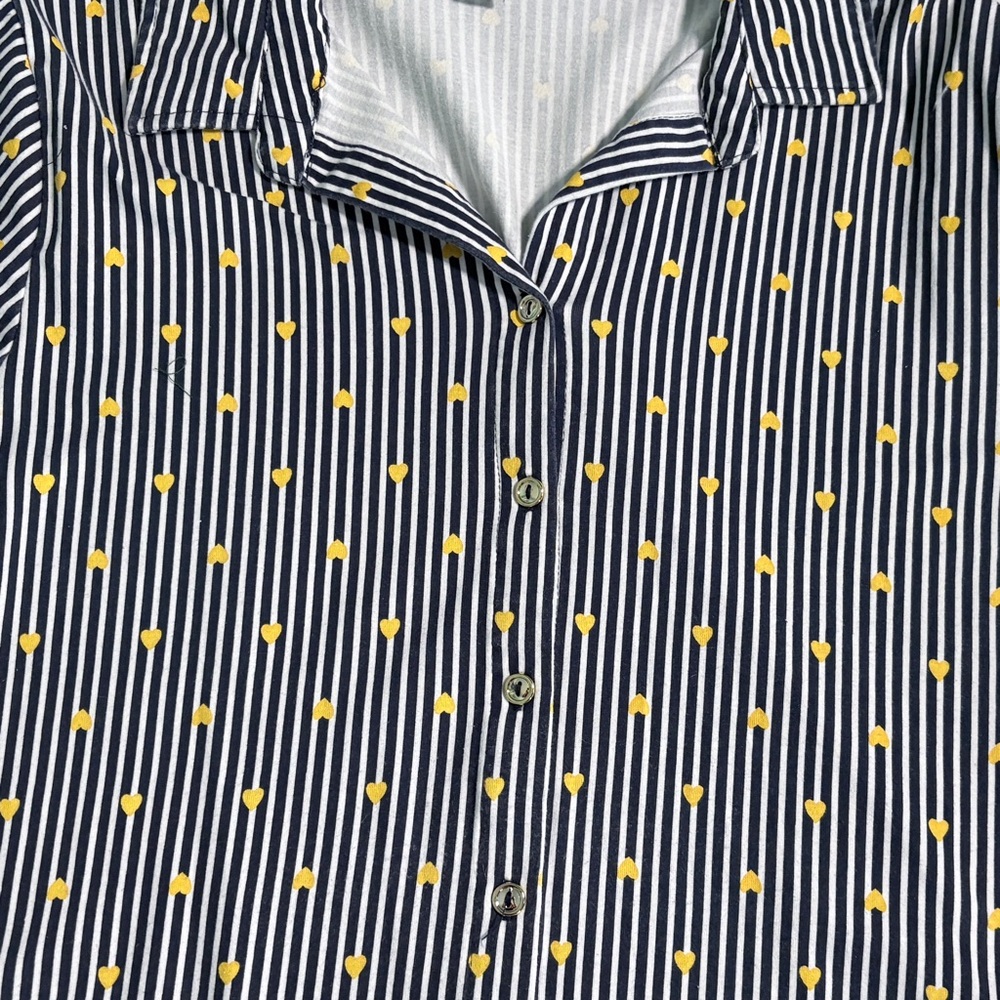 Navy Striped Short-Sleeve Button Down with Yellow Heart Detail Size XL - Picture 5 of 9